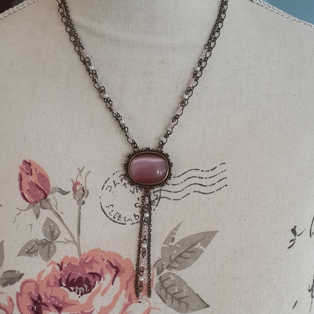 # Vintage inspired rose stone Y-necklace
